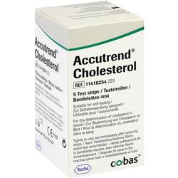 Eine Verpackung mit Cholesterin-Teststreifen von Accutrend.