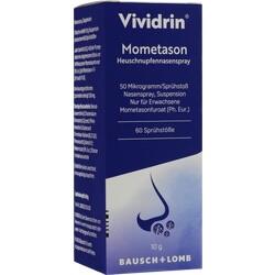 Blaue Verpackung mit der Aufschrift "Vividrin Mometason Nasenspray".