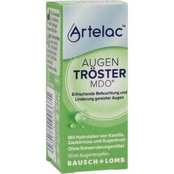 Grüne Verpackung von Augentropfen zur Linderung gereizter Augen.