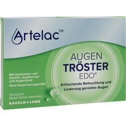 Grüne Verpackung von Artelac Augentropfen mit beruhigendem Effekt für gereizte Augen.